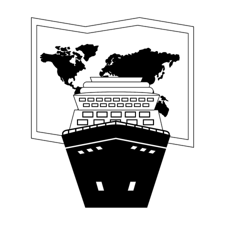 cruice ship with paper map isolated icon vector illustration designのイラスト素材