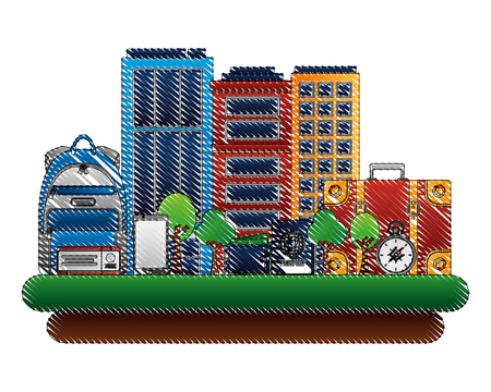 building exterior with set icons vector illustration designのイラスト素材