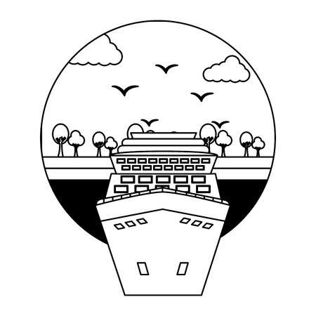 cruice ship with landscape isolated icon vector illustration designのイラスト素材