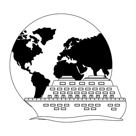 world planet earth with cruice ship isolated icon vector illustration designのイラスト素材