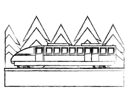 travel train vacation tourism forest landscape vector illustration sketchのイラスト素材