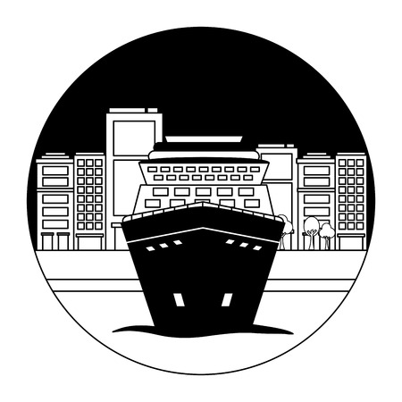 cruise ship travel start voyage in port of big city vector illustrationのイラスト素材
