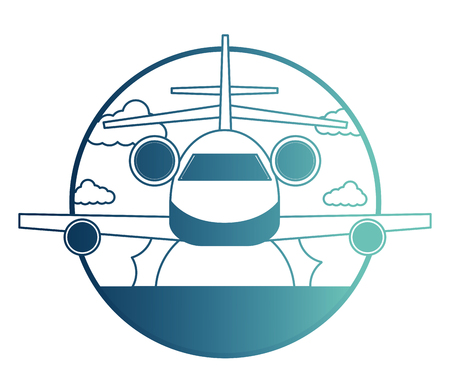 airplane flying with sea and sun isolated icon vector illustration designのイラスト素材