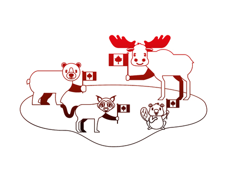 wild bear grizzly and animals with flags canadian vector illustration designのイラスト素材