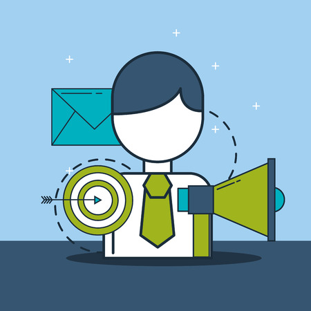 businessman megaphone target and email digital marketing vector illustrationのイラスト素材