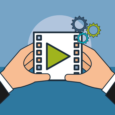 hands with video player digital marketing vector illustrationのイラスト素材