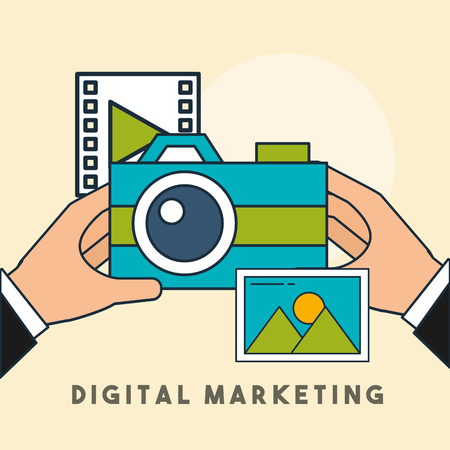 hands photographic camera and video digital marketing vector illustrationのイラスト素材