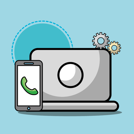 laptop mobile phone helpline customer service vector illustrationのイラスト素材