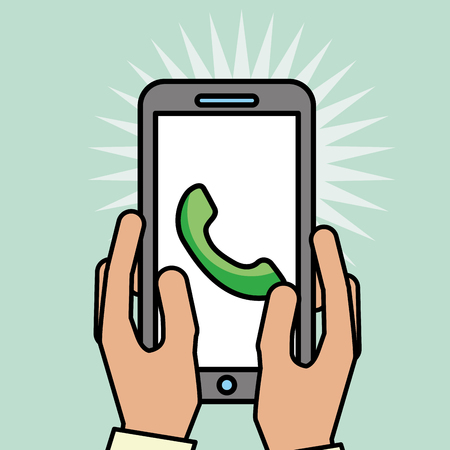 hands holding phone helpline customer service vector illustrationのイラスト素材