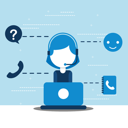 woman dispatcher call center with laptop customer service vector illustrationのイラスト素材