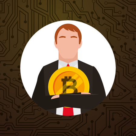 businessman holding bitcoin money crypto currency vector illustrationのイラスト素材