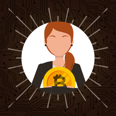 business woman holding bitcoin commerce digital vector illustrationのイラスト素材