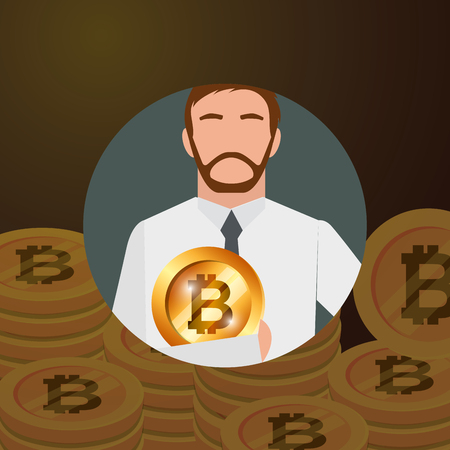 businessman holding bitcoin money crypto currency vector illustrationのイラスト素材
