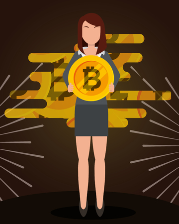 business woman holding bitcoin in hands cryptocurrency vector illustrationのイラスト素材