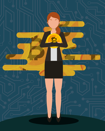 business woman holding bitcoin in hands cryptocurrency vector illustrationのイラスト素材