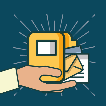 hand holding folder files paper envelope office vector illustrationのイラスト素材