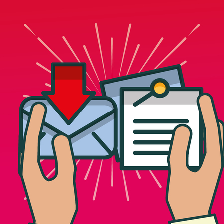 hands holding notes paper and mail envelope office vector illustrationのイラスト素材