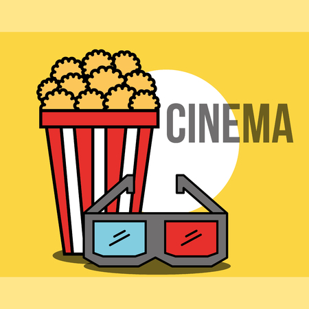 bucket popcorn and 3d glasses cinema vector illustrationのイラスト素材