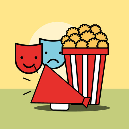 comedy and tragedy mask megaphone and popcorn cinema vector illustrationのイラスト素材