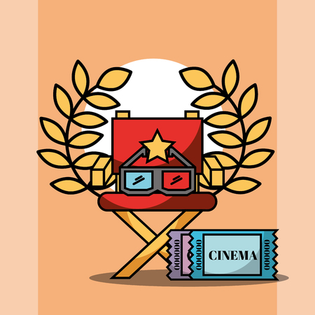 director chair 3d glasses and tickts film cinema vector illustrationのイラスト素材