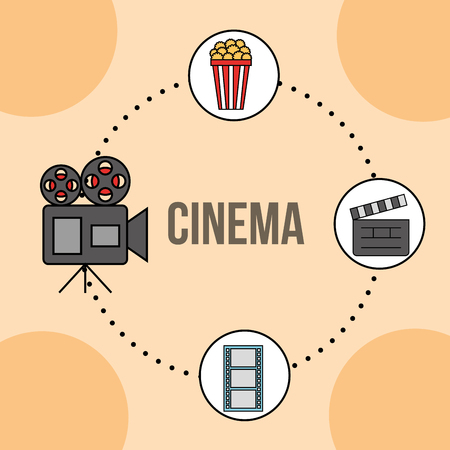 cinema projector clapper board and popcorn vector illustrationのイラスト素材