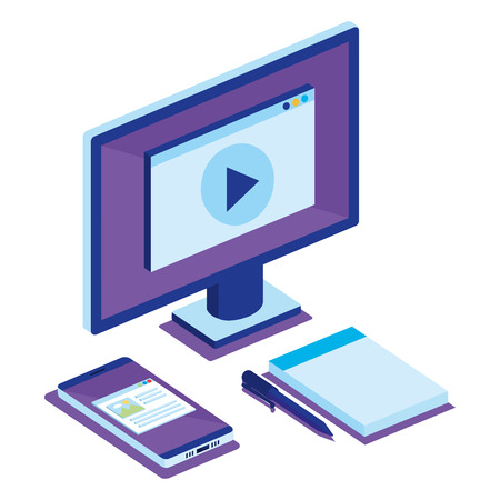 isometric computer desktop digital technology vector illustration designのイラスト素材