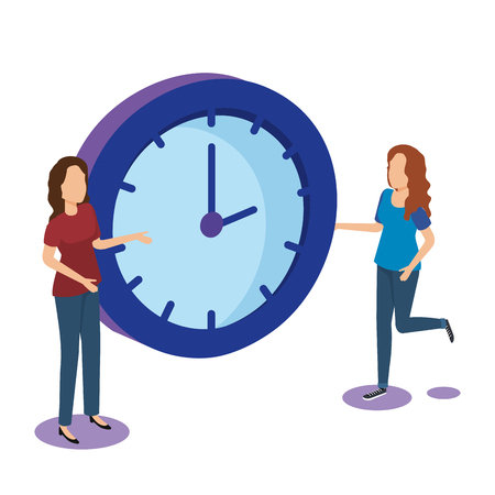 time clock with teamwork isometric icon vector illustration designのイラスト素材