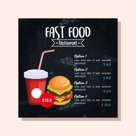 delicious big burger fast food menu card vector illustration designのイラスト素材