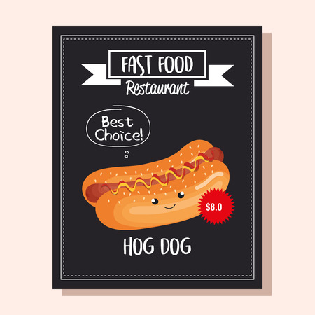 delicious hot dog fast food restaurant menu card vector illustration designのイラスト素材