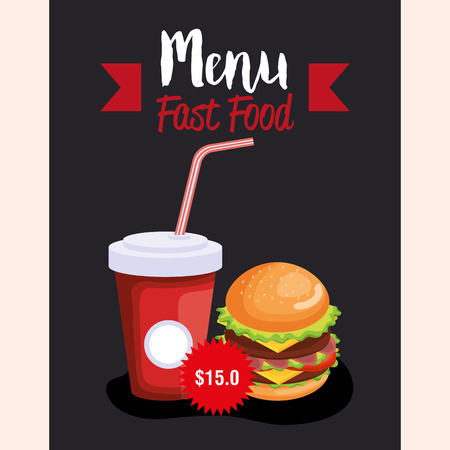 delicious big burger fast food menu card vector illustration designのイラスト素材