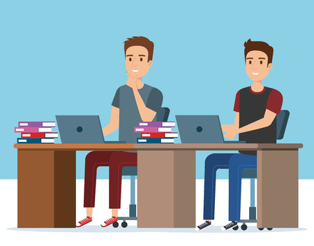 young boys in the workplace avatars characters vector illustration designのイラスト素材