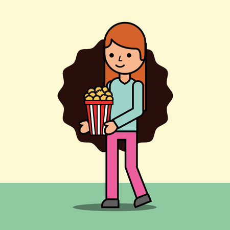 young woman holding popcorn movie cinema vector illustrationのイラスト素材