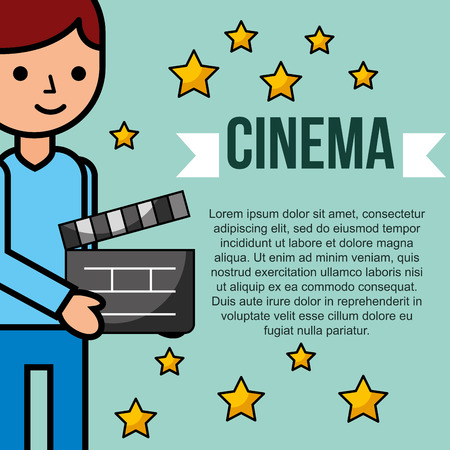 young man holding movie clapperboard cinema vector illustrationのイラスト素材