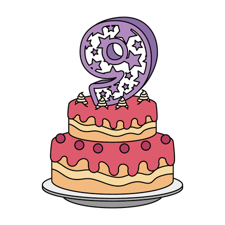 cute number nine candle with sweet cake vector illustration designのイラスト素材