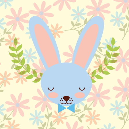 blue rabbit face flowers decoration vector illustrationのイラスト素材