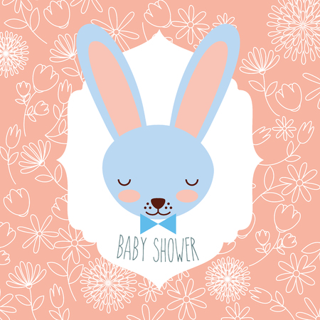 blue rabbit head baby shower label vector illustrationのイラスト素材