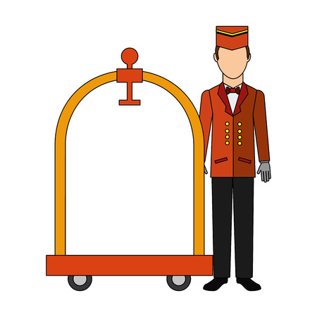 bellboy hotel worker with cart hotel isolated icon vector illustration designのイラスト素材