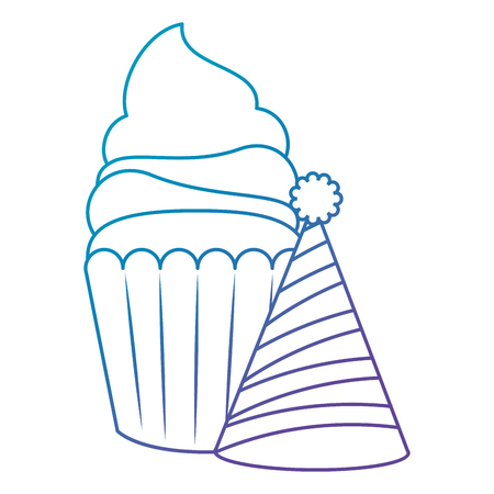 sweet cupcake pastry with party hat vector illustration designのイラスト素材