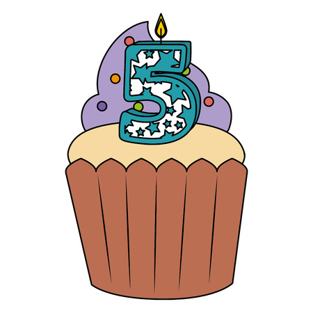 sweet cupcake with candle number five vector illustration designのイラスト素材