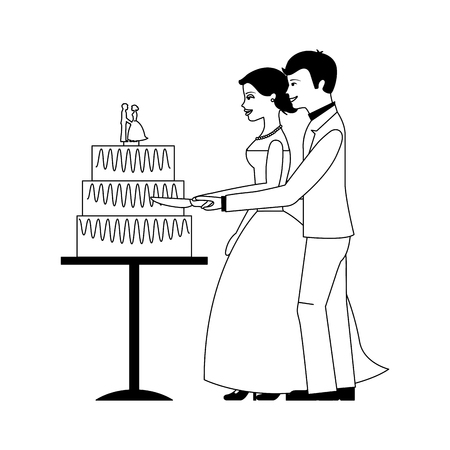 married couple with wedding cake isolated icon vector illustration designのイラスト素材