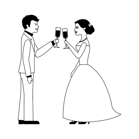 married couple with cups celebrating avatar character vector illustration designのイラスト素材