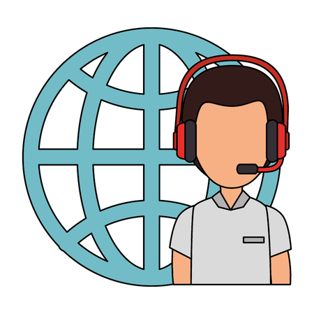 logistic worker with headset and sphere planet vector illustration designのイラスト素材