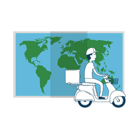 delivery worker in motorcycle with map paper character vector illustrationのイラスト素材