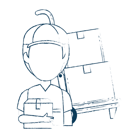 delivery worker with cart avatar character vector illustration designのイラスト素材