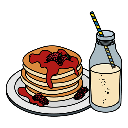 milk bottle with pancakes vector illustration designのイラスト素材
