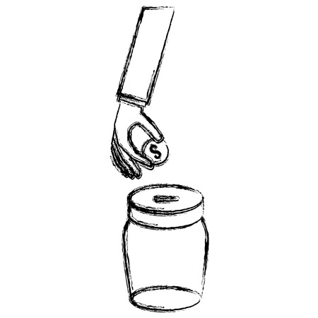 hand with coins and jar vector illustration designのイラスト素材