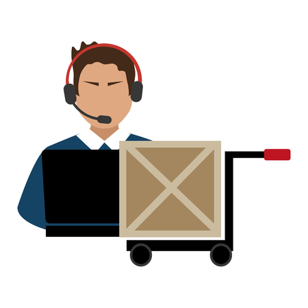 logistic worker with laptop and box vector illustration designのイラスト素材