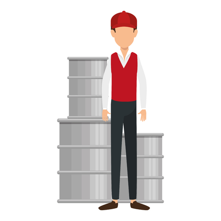 delivery worker with barrels vector illustration designのイラスト素材