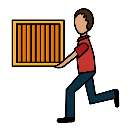 delivery worker with wooden box vector illustration designのイラスト素材