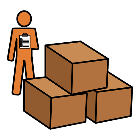 delivery worker with checklist and boxes vector illustration designのイラスト素材